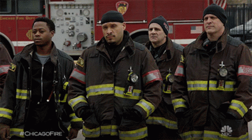Firefighters Standing In Front Of Fire Truck #ChicagoFire GIF