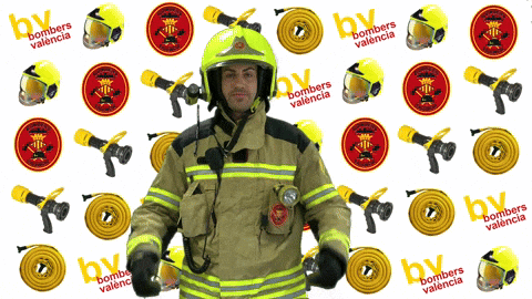 Fireman In Front Of Bombers Valencia Logos GIF