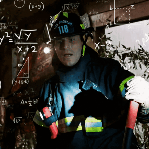 Fireman Wearing Los Angeles Helmet