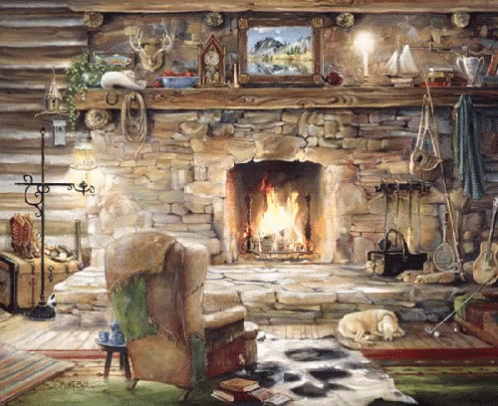 Fireplace With Dog And Couch GIF