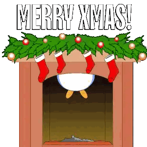 Fireplace With Stockings and Merry Xmas