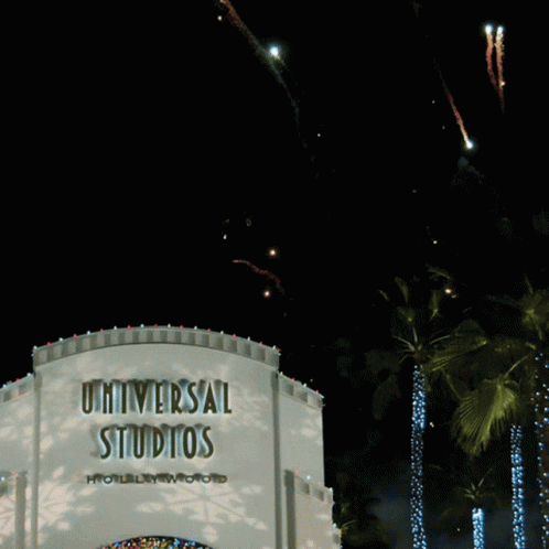 Fireworks Are Displayed In Front Of The Universal Studios GIF