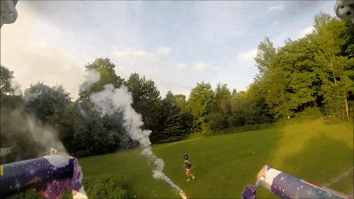Fireworks Fail Aiming At Running Guy GIF