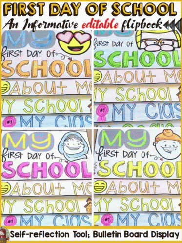 First Day of School Editable Flipbook With Self-Reflection Tool and Bulletin Board Display