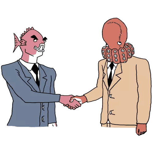 Fish and Octopus Shaking Hands