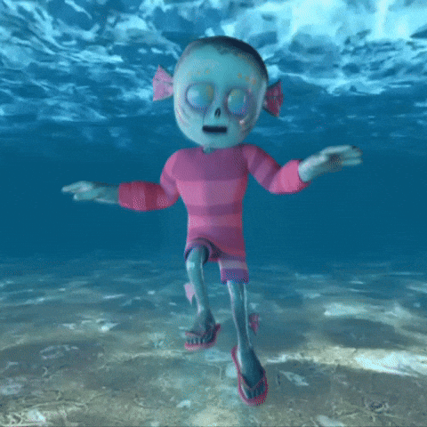 Fish Monster Drowns In Sea Animation GIF