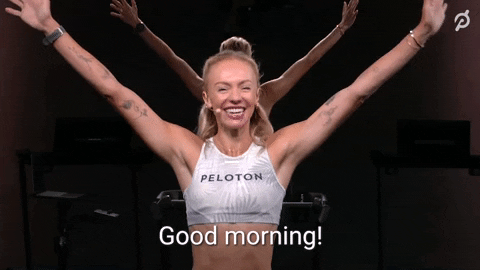 Fit Lady Raising Hands Good Morning Team GIF