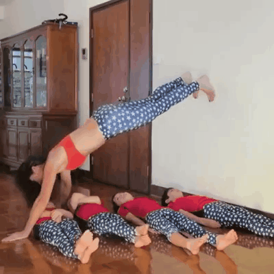 Fitness Mom Kids Headstand GIF