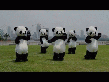 Five Dancing Panda Mascots GIF