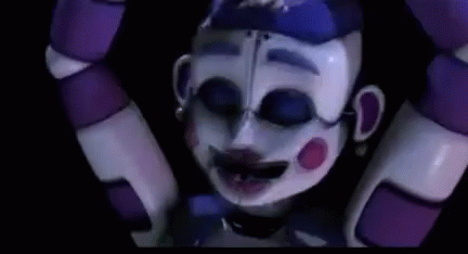 Five Nights At Freddy 'S Baby Is A Purple And White Robot With A Purple Hat . GIF