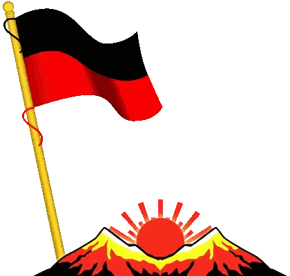 Flag Flying in Front of Volcano and Sun