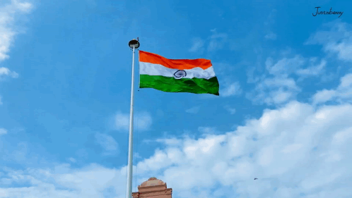 Flag Flying in Wind Under Blue Sky With Name Juttabhany