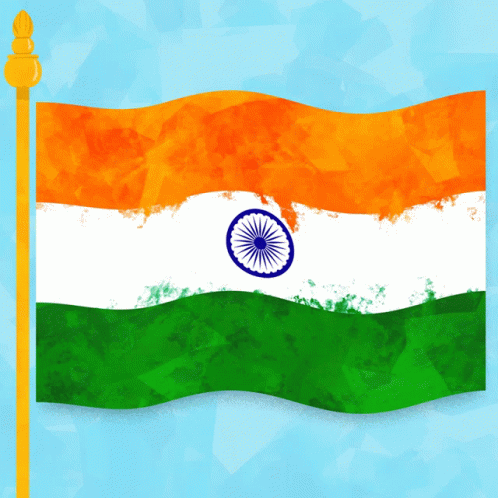 Flag Of India Waving In Blue Sky GIF