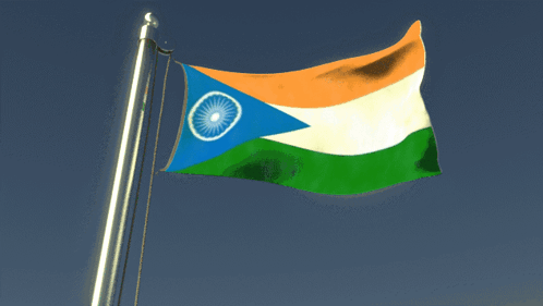 Flag With Blue Triangle Flying in Wind