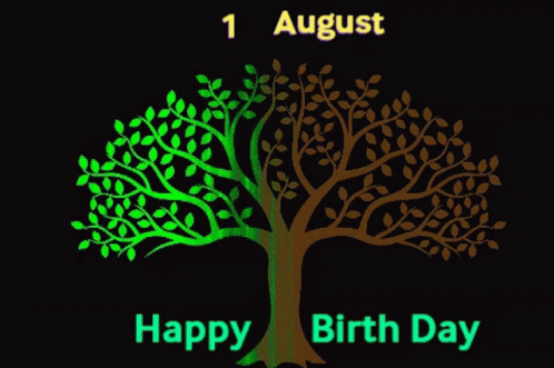 Flashing Happy August Birthday Tree GIF