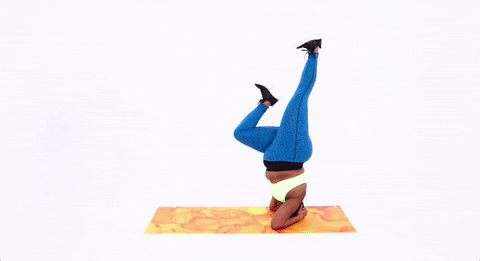 Flexible Chubby Woman Doing Headstand GIF