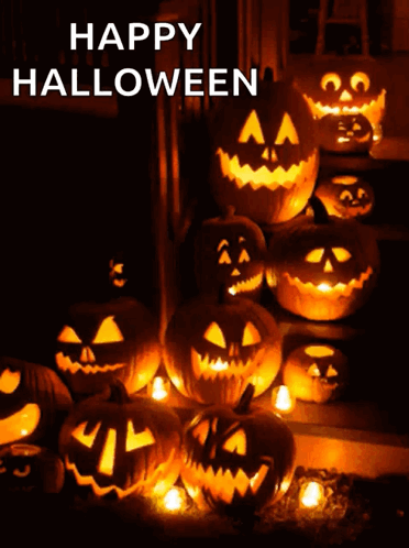 Flickering Happy Halloween Jack O' Lanterns GIF