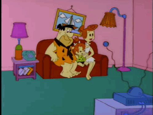 Flintstone Family With The Simpsons Cartoon GIF