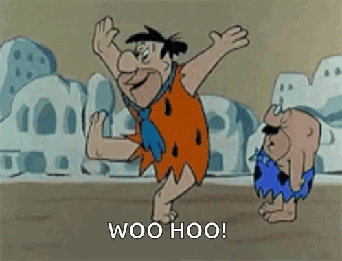 Flintstone Is Dancing With A Caveman In A Cartoon . GIF