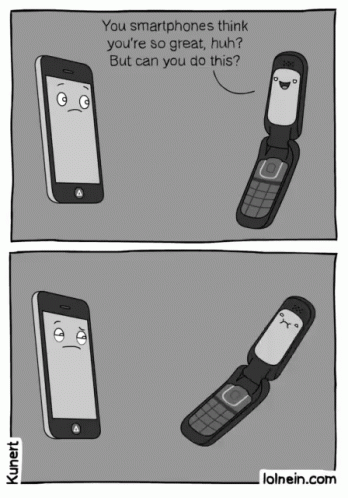 Flip Phone and Smartphone Talking About Smartphones