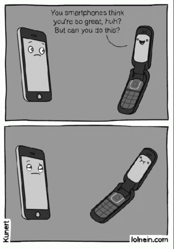 Flip Phone and Smartphone Talking About Smartphones