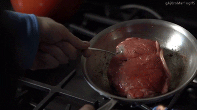 Flipping Steak On Pan Cooking GIF