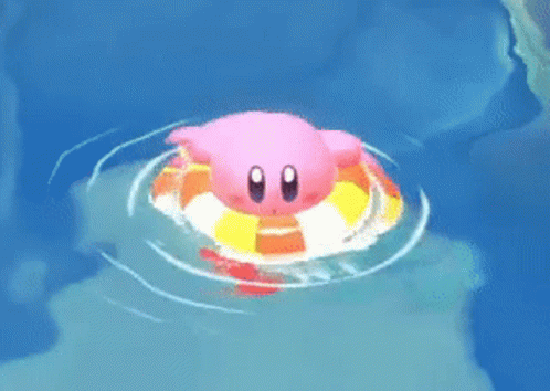 Cute Animated Kirby Floating In Pool GIF