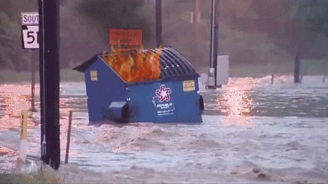 Floating Dumpster Has Tornado Of Fire GIF