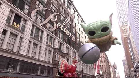 Floating Giant Balloon Baby Yoda GIF