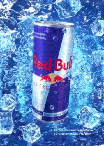 Floating Red Bull Surrounded By Ice Cubes GIF