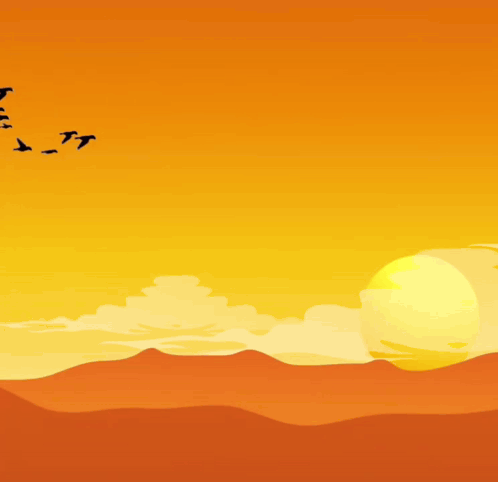 Flock Of Birds Flying At Sunset GIF