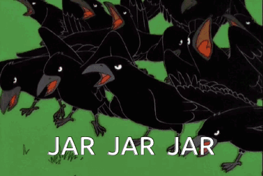 Flock of Black Birds Saying Jar Jar Jar