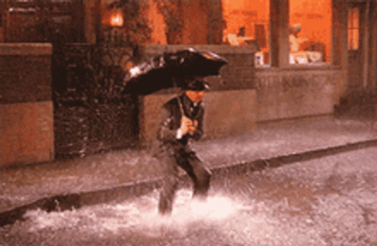 Flood Raining Jump Play Water Umbrella GIF