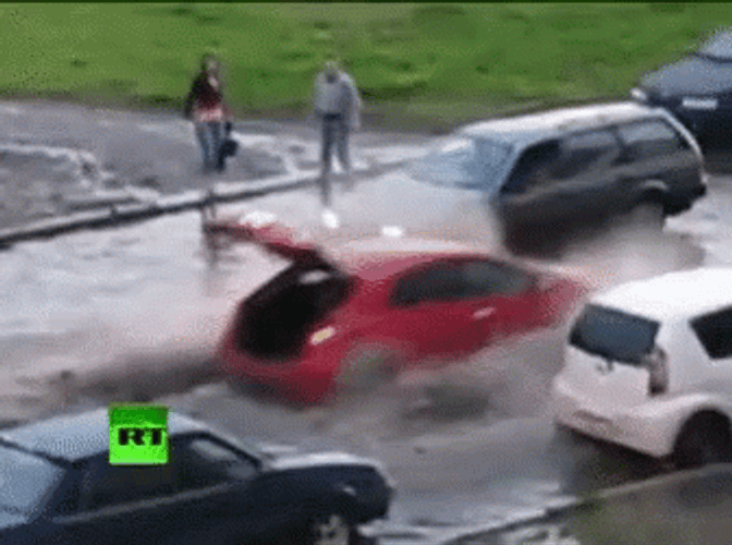 Flood Sled Surfing Behind Car Funny Meme GIF