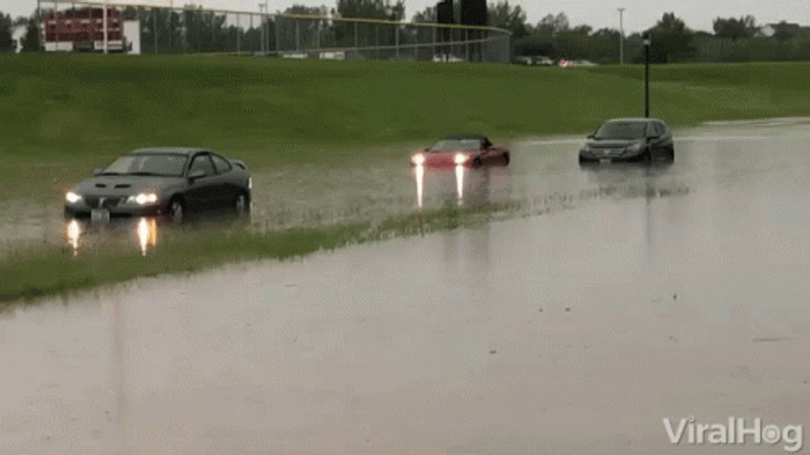 Flood Stuck Cars Sinking After Storm GIF