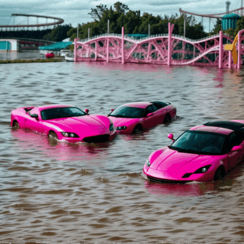 Flooded Pink Cars GIF