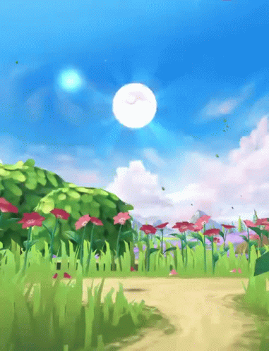 Flower Field With Moon GIF