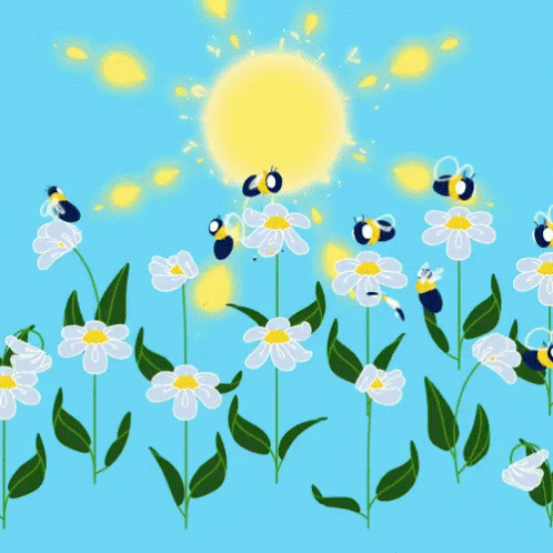 Flowers and Bees with Sun