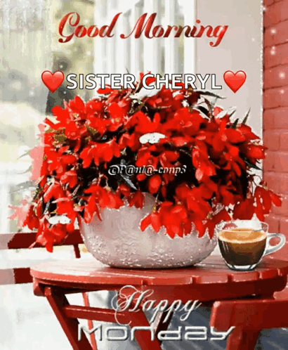 Flowers and Coffee Cup Saying Good Morning