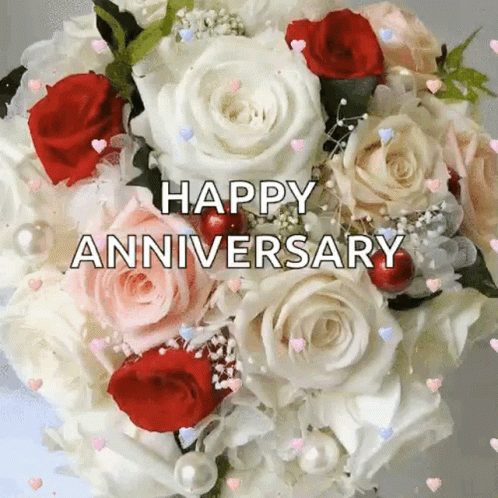 Flowers And Hearts Happy 25th Anniversary GIF