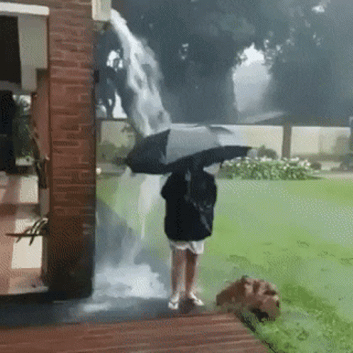 Flowing Water Girl With Umbrella GIF