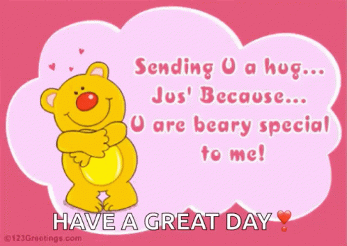 Fluffy Bear Sending You A Hug Letter Card GIF