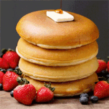 Fluffy Pancakes Breakfast Strawberries GIF