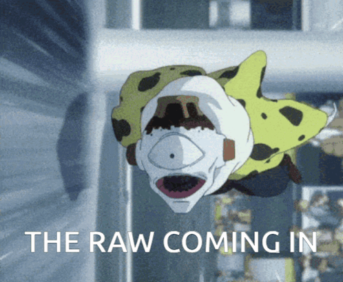 Flying Cartoon Character With The Raw Coming Behind GIF