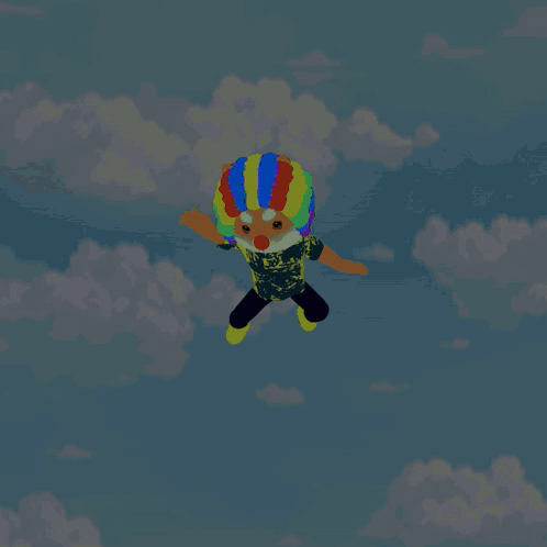 Flying Clown Surrounded by Pizza Slices