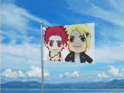 Flying Flag With Two Anime Characters GIF