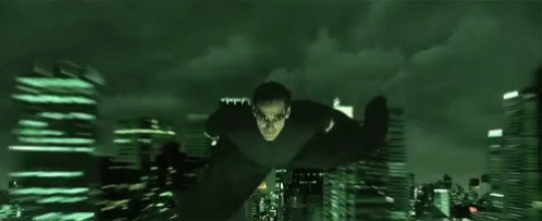 Flying Neo In City GIF