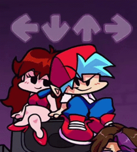 Fnf Boyfriend And Girlfriend Sitting Beside Each Other GIF