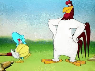 Foghorn Leghorn Observing Small Walking Chicken GIF