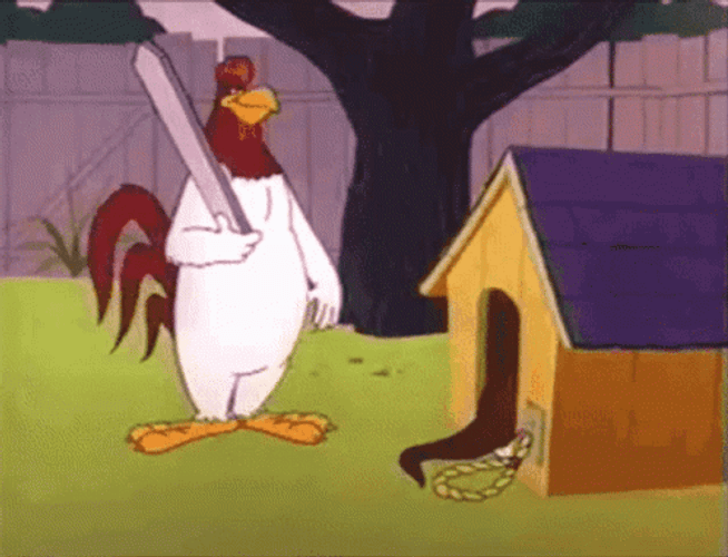 Foghorn Leghorn Spanking Barnyard Dawg With Wood GIF